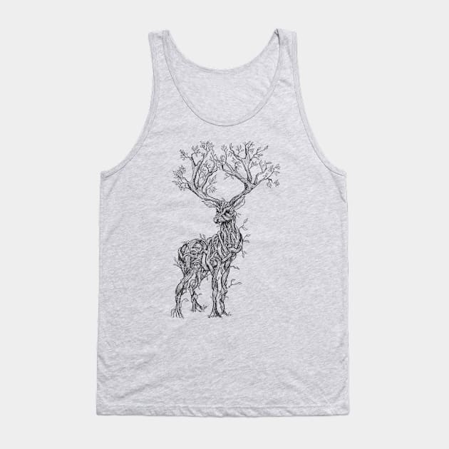 Vine Branch Stag (Sketch) Tank Top by Mainahste